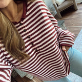 Burgundy Striped Harlowe Sweater