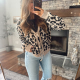 Mocha Leopard Print Tie Front Cardigan