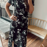 Jacinta Black Floral Slit Midi