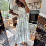 Fiorella Smocked Lace Trim Puff Sleeve Maxi