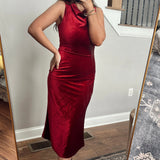 Cheers to the Seasons Crimson Cowl Neck Sleeveless Velvet Midi