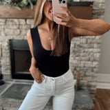 In With the Times Black Double Lined V-Neck Bodysuit