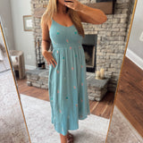 Emerald Blooming Ivy Midi Dress