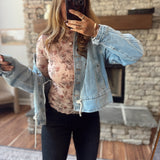 Cream Floral Mesh Mock Neck Long Sleeve