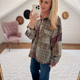 Olive Vintage Plaid Patchwork Top