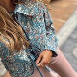 Teal Grannies Love Floral Heart Stitching Quilted Tie Jacket