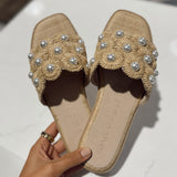 Natural Raffia Cathleen Pearl Sandals