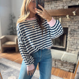 Navy & Pink Striped Vail Top