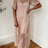 Janay Dusty Rose Lace Layered Maxi Dress