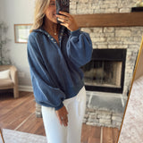 Navy Montauk Snap Button Pullover