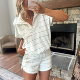 Cream/Black Striped Scuba Top