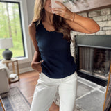 Becky Navy Scalloped Scoop Neck Tank
