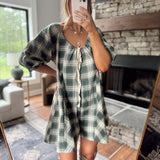 Teal Green Plaid Gridlock Romper