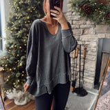 Black Waffle Knit Oversized Long Sleeve