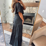 Black Soldotna Flutter Sleeve Maxi Dress