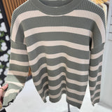 Olive/Beige Striped Sweater IN STORE