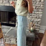 Tied Up In Style Washed Denim Tie Front Pants