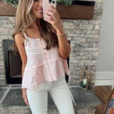 Sol Baby Pink Tiered Button Down Tank