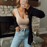 In With the Times Taupe Double Lined V-Neck Bodysuit
