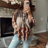 Nellie Charcoal Plaid Patch Color Block Long Sleeve