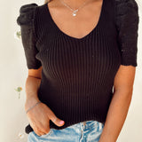 Break Out Black Rib. Knit Top