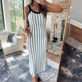 Jamie White/Black Striped Midi