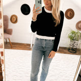 Black Smarty Pants Cable Knit Henley layered Sweater