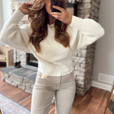 Whip Cream Morgan Ribbed Fitted Hem Sweater