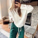 Cream Holiday Embroidered Piper Knit Cardigan