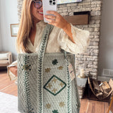 POL Olive Geometric Quilted Tote Bag