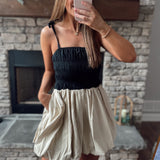 She's The One Tan/Black Contrast Top Balloon Skirt Mini