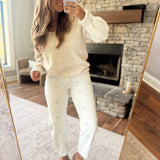 Risen Cream Leaf Embroidered Barrel Jeans
