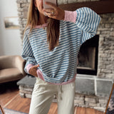 Blue Layered Lines Pullover