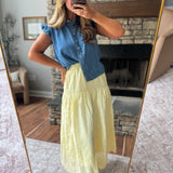 Yellow Tiered Eyelet Midi Skirt
