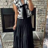 Jackie Black Rose Print Sweater Vest with Velvet Front Tie