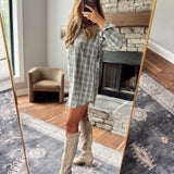 Pine Green Plaid Flannel Shirt Mini Dress