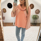 Perfectly Peachy Mock Neck Textured Long Sleeve