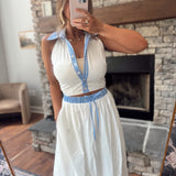 Blue/White Striped Collar Halter Top