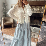 Blue Plaid Tiered Midi Skirt
