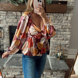 Jasmine Maroon Floral Print Front Twist Babydoll Blouse