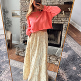 Light Yellow Floral Tiered Maxi Skirt