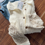 Sal Natural Sweater Sleeve Gauze Button-Up