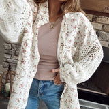 Cream Floral Sweater Sleeve Gauze Button-Up