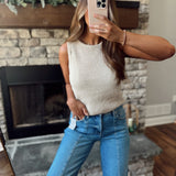 Subtle Shimmer Natural Crochet Knit Tank