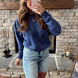 Dusty Indigo Inspire Me Exposed Seam Crew