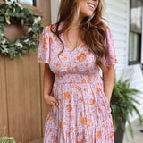 Blossoming Charm Lavender Floral Tiered Midi