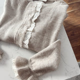 Oatmeal Aleida Lace Trim Cardigan
