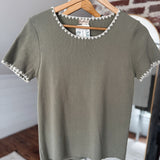 Sage Contrast Edge Knit Tee IN STORE
