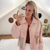 Spring Fever Soft Pink Denim Patch Work Button Down