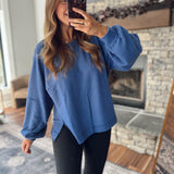 Dusty Indigo Brushed Waffle Long Sleeve